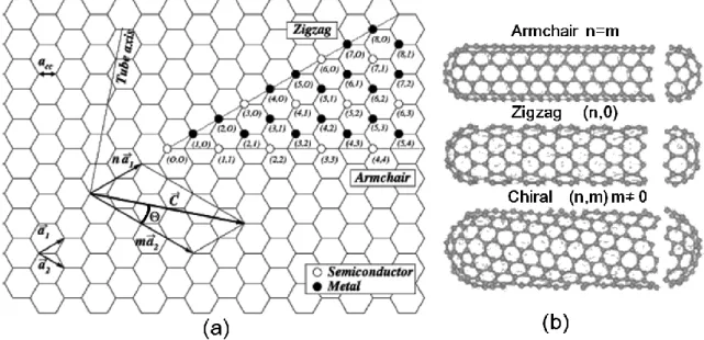 Figure 3.4. Chiral vector    and chiral angle  θ  definition for a (2,  4)  nanotube  on  graphene  sheet