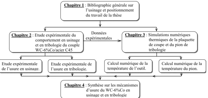 Fig. 1. 17 : Organisation du travail de thèse et structuration du mémoire. 