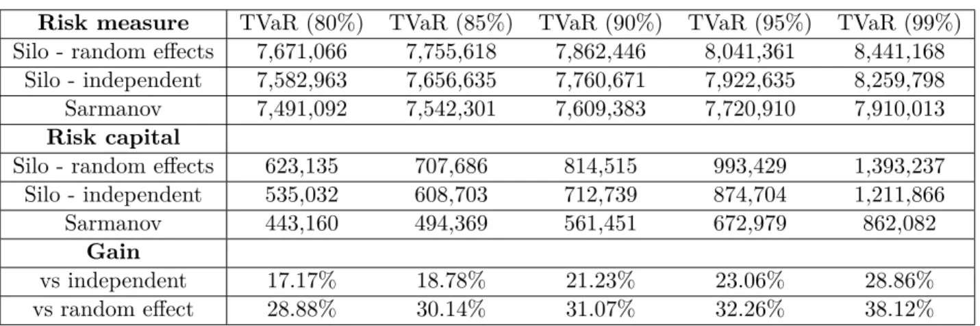 Table 6: Risk capital estimation with different scenarios