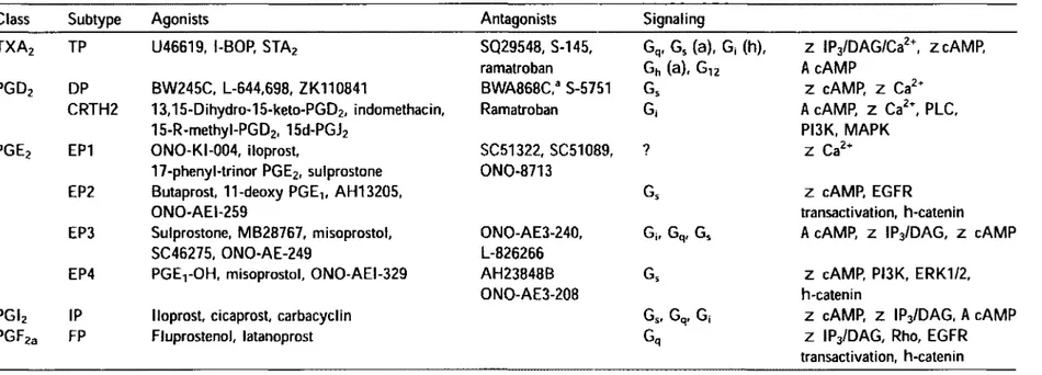 Table 1: Prostaglandin receptors - signaling (Hata and Breyer, 2004). 