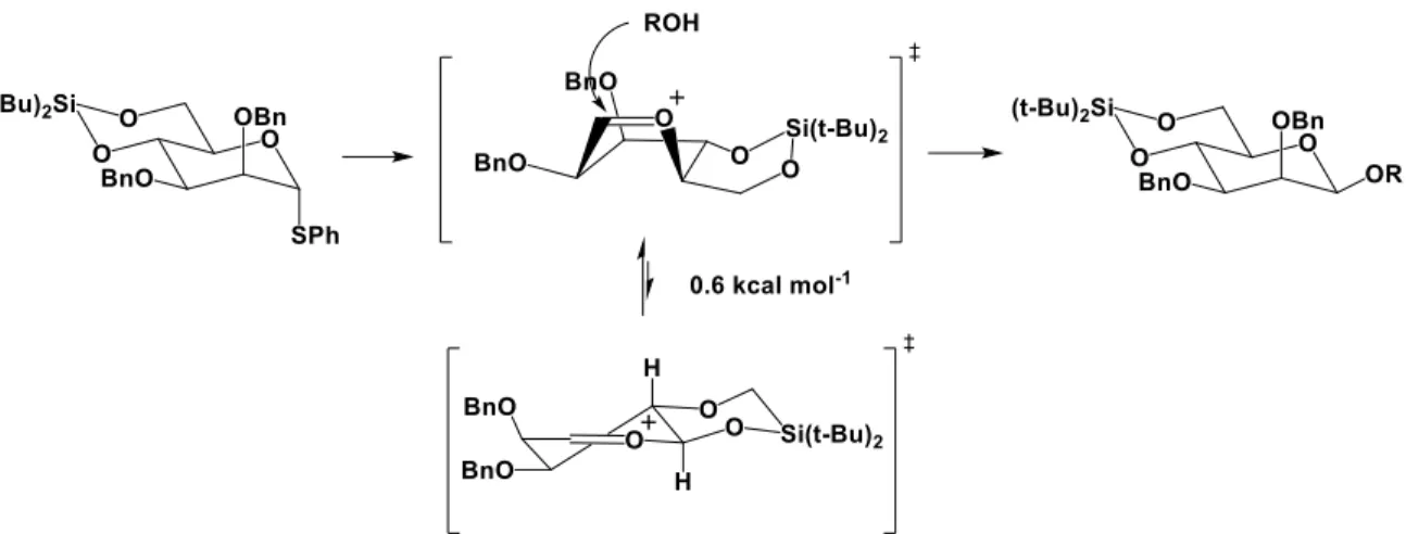 Figure I.18 1,2-cis mannosylation sans l’intervention d’un triflate ou d’une paire d’ions via  la configuration favorisée B 2,5.