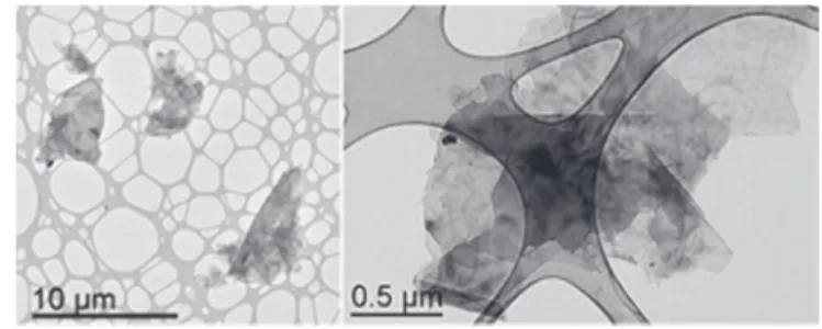 Fig. 2 shows an example of FLG nanoparticles. From both Transmission Electronic Microscopy) TEM and XRD measurements (conﬁrming an interlayer distance of 0.335 nm) the number of layers was estimated to be between 5 and 10.