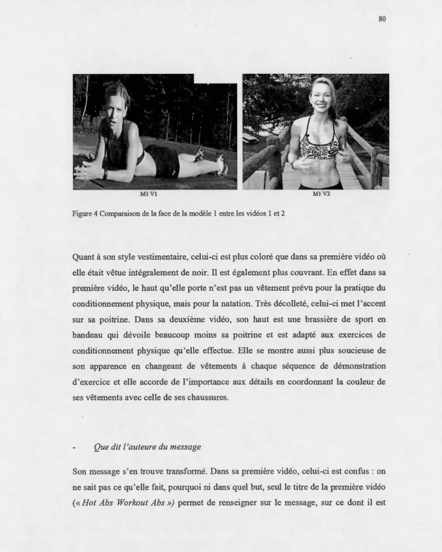 Figure 4 Comparaison de la face  de la  mod è le  l  entre le s  vidéos  1 et 2 