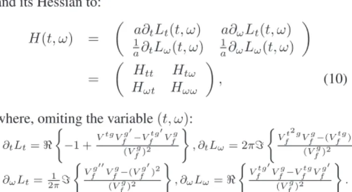 Figure 2 A displays the STFT of the same noisy Dirac as the one in Figure 1 B, again with the first 10 contours, with 
