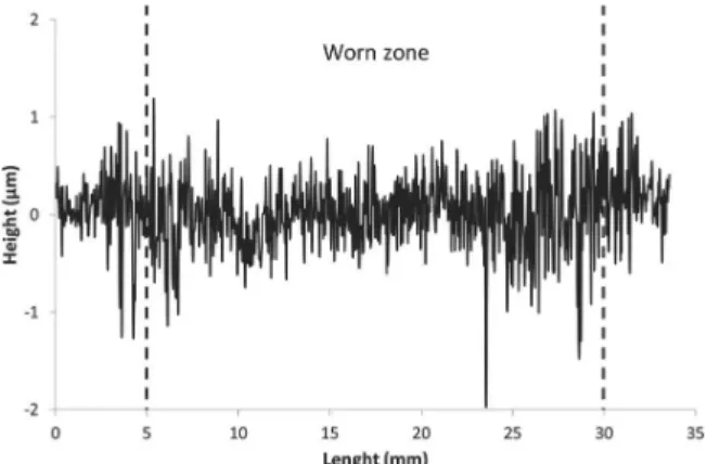 Fig. 7 Two-dimensional (2D) profile of the worn zone of the cylindrical-shaped sample