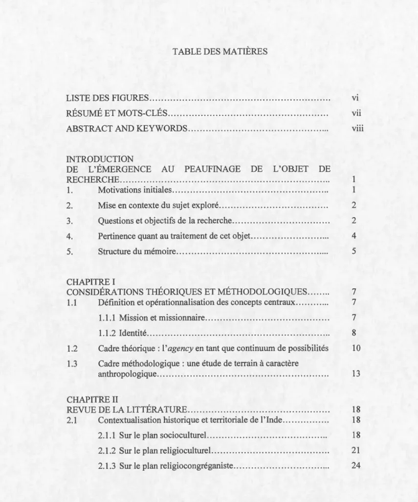 TABLE DES  MATIÈRES 