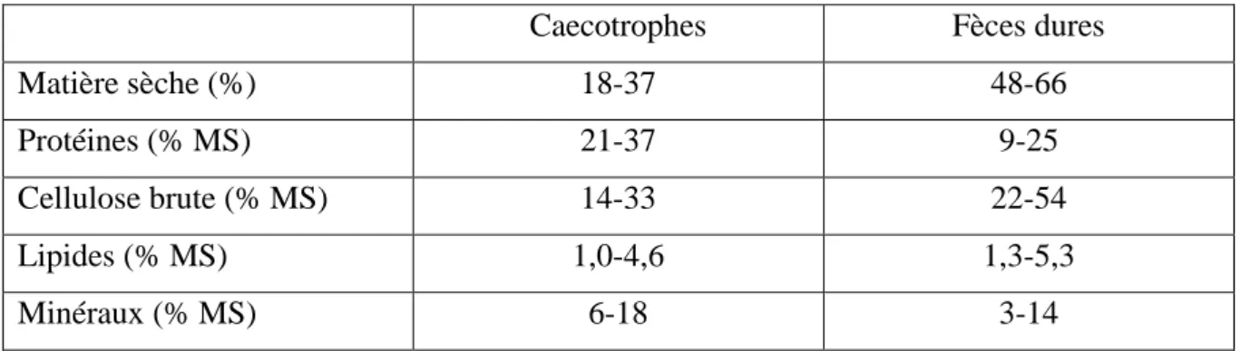 Tableau 1 - Composition chimique moyenne des caecotrophes et des fèces dures du lapin (d’après [45])