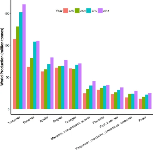 Figure 1. World production of principle fruits and fruit groups in 2013 