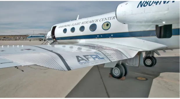Figure 1.5: Picture of the Gulfstream III SubsoniC Research Aircraft Testbed, with the morphing lap prototype from [Mil+16]