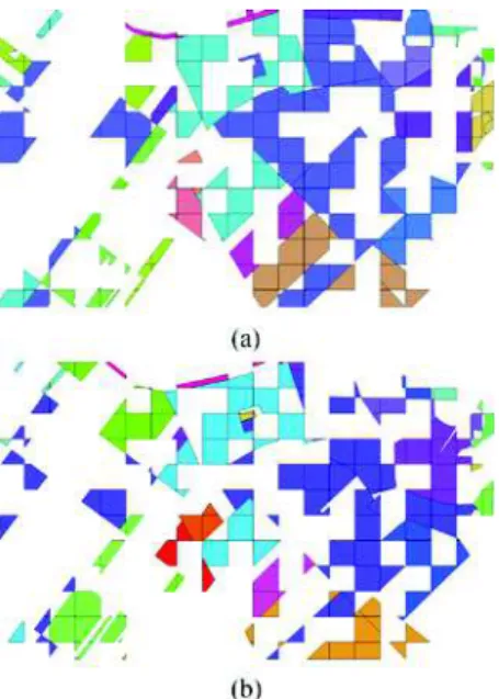Fig. 6. Aisa dataset: (a) training polygons of first trial, (b) test polygons of first trial.