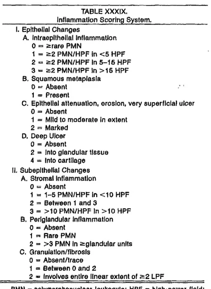 Figure 8  :  Score  d’inflammation  histologique  de  la  muqueuse  laryngée  (Koufman,  1991).