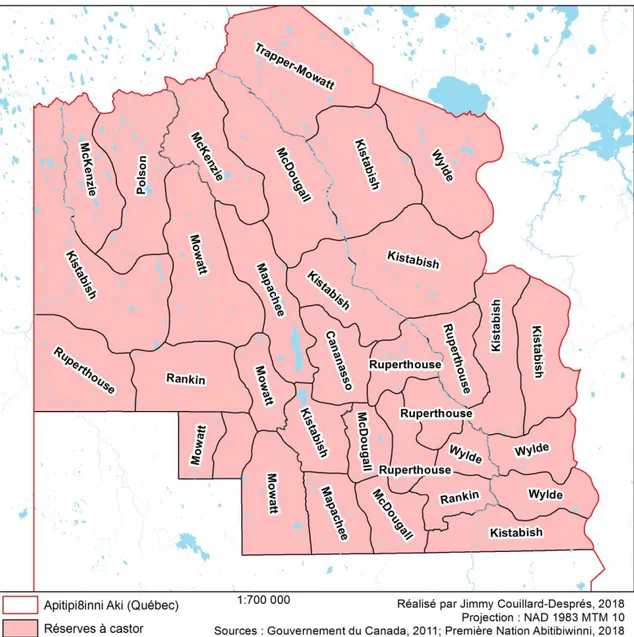 Figure 5. Territoires familiaux apitipi8innik de la Réserve à castor d'Abitibi 