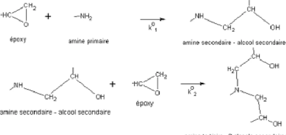 Fig. 1. Réactions de polymérisation entre époxy et amines. 