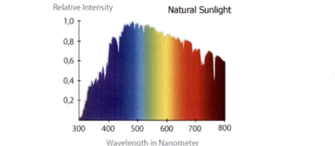 Figure 2  : Spectre de la lumière solaire dans les longueurs d'onde du visible (Tiré de Anghinoni, 2011)