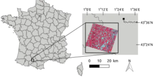 Figure 2. Study site location in south-west France. It is included in the satellite image extent.