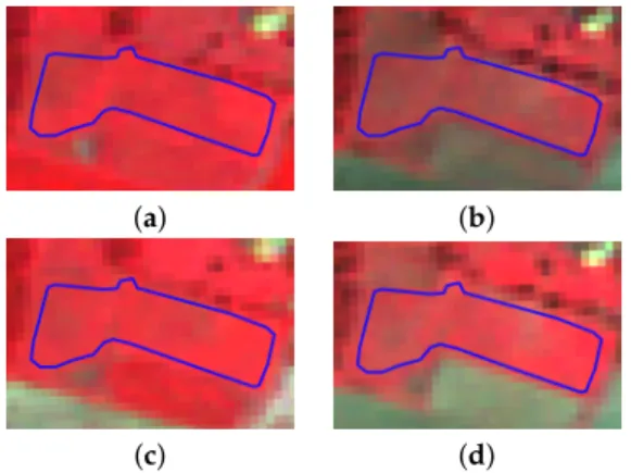 Figure 5. False color Formosat-2 images of the same grassland on two close dates (June and October) in 2013 and 2014 with the same color scale