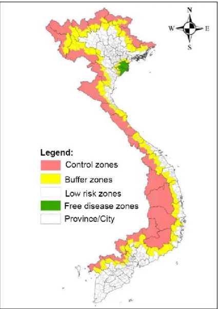 Figure 1. Classification of zones in Vietnam according to zoning policy for FMD control 