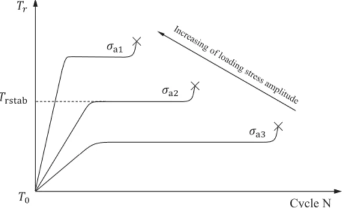 Fig. 1. Observed temperature evolution during constant amplitude fatigue tests (T 0 : initial temperature).