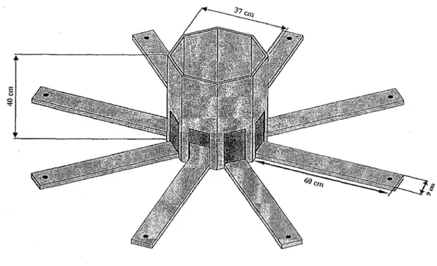 Figure 3. Représentation et dimensions du labyrinthe radial à huit couloirs tel que celui utilisé dans cette thèse