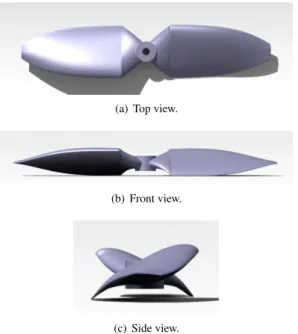 Figure 17: CAD representation of the optimized rotor. It ra- ra-diates 10 dB(A) less and consummes 4 W less for the same thrust production.