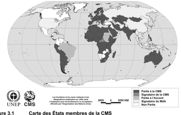 Figure 3.1  Carte des États membres de la CMS 