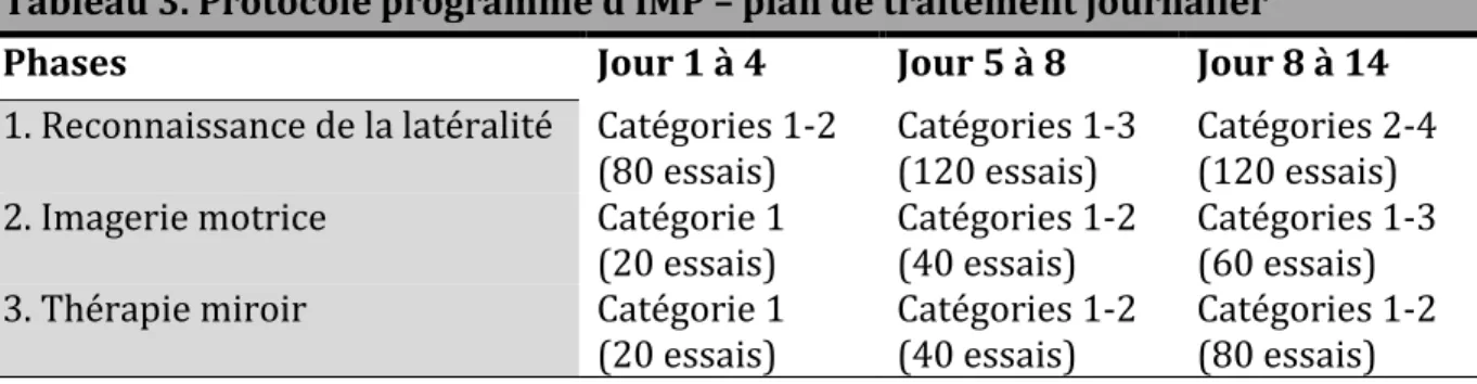Tableau 3. Protocole programme d’IMP – plan de traitement journalier 