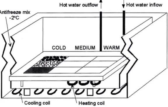 Figure 4 Diagram of the experimental bain-marie tank used in the laboratory experiments,  creating a horizontal thermal gradient System