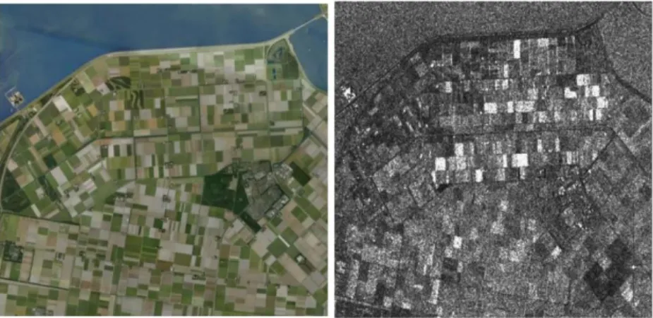 Figure 18: Une image optique et radar de la même zone géographique. Source. 