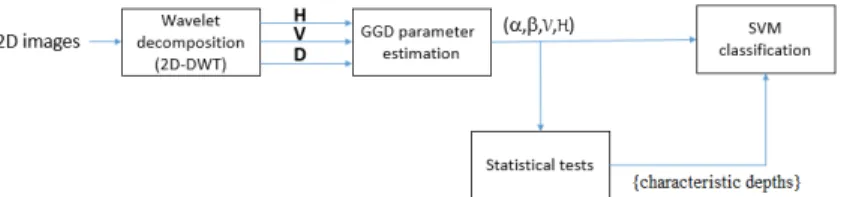 Fig. 1. Block-diagram of the proposed method. It consists of 4 different stages. First, a wavelet decomposition is applied to the image