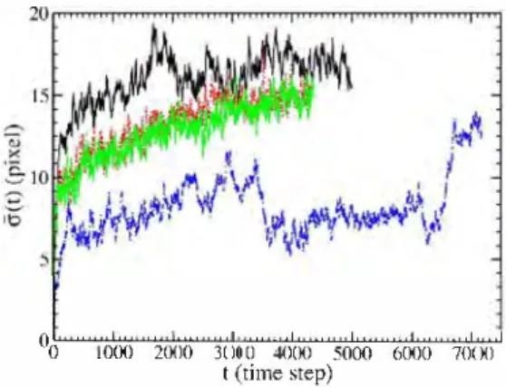 Fig. 24.  Roughness as a function of time t for the geometries used in Fig. 9, with  combined inter and intragranular corrosion
