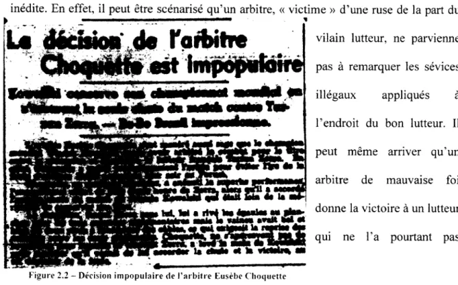 Figure 2.2 - Décision impopulaire de l'arbitre Eusèbe Choquette 