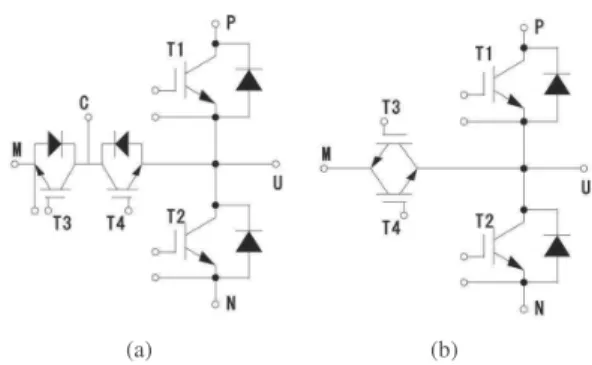 Fig. 1. T-type switching cells [14]. (a) Normal, (b) RB-IGBT based.