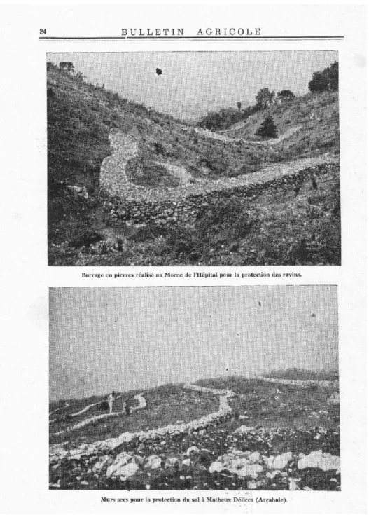 Figure 2.7  Barrages en pierres et murs secs  (tiré de : Bulletin agricole, 1955, p. 24) 