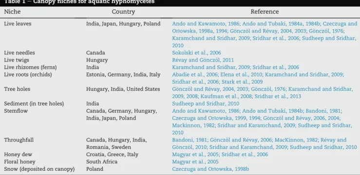 Table 1 e Canopy niches for aquatic hyphomycetes