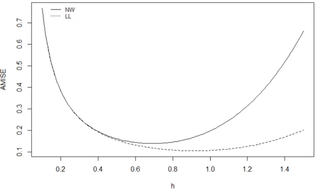 Figure 1.6  AMISE de l'estimateur de la distribution conditionnelle de l'Exemple 1.1.1 pour une valeur xe de x.