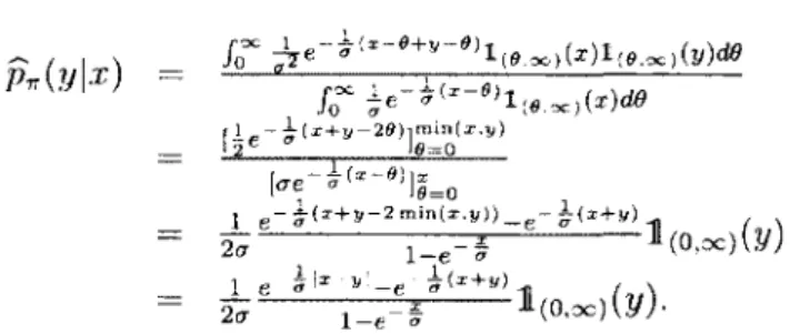 Figure  4.1  -   Densites  predictives  pour  la  loi  exponentielle  avec  cr  =   1  et  x  =   2