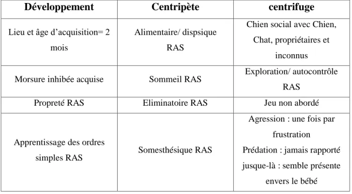 Tableau 7  Bilan comportemental 