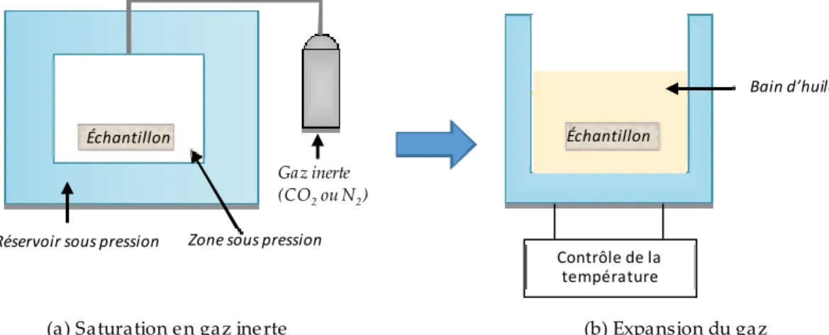 Figure I-14 : Schéma du procédé de fabrication de mousse microcellulaire par batch process 