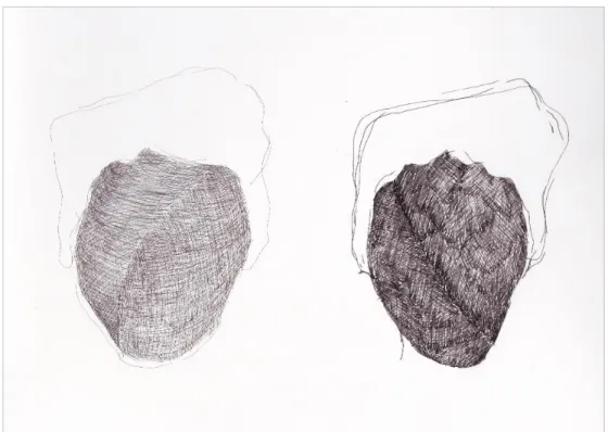 Figure 3. Essais, encre sur papier, 2018.