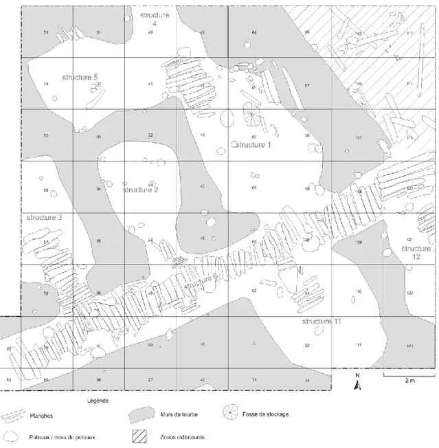 Figure 14. Plan de l'aire A, évènement F, niveau de sol le plus ancien. Plan V. Forbes