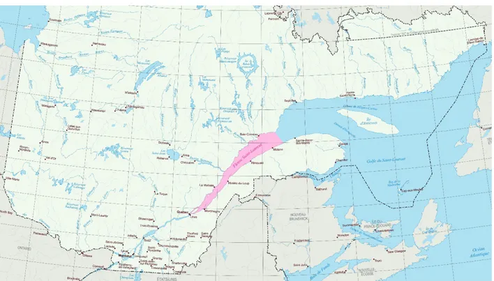 Figure 1.2 Territoire du moratoire de l’estuaire du Saint-Laurent et de ses îles (modifié de : Québec