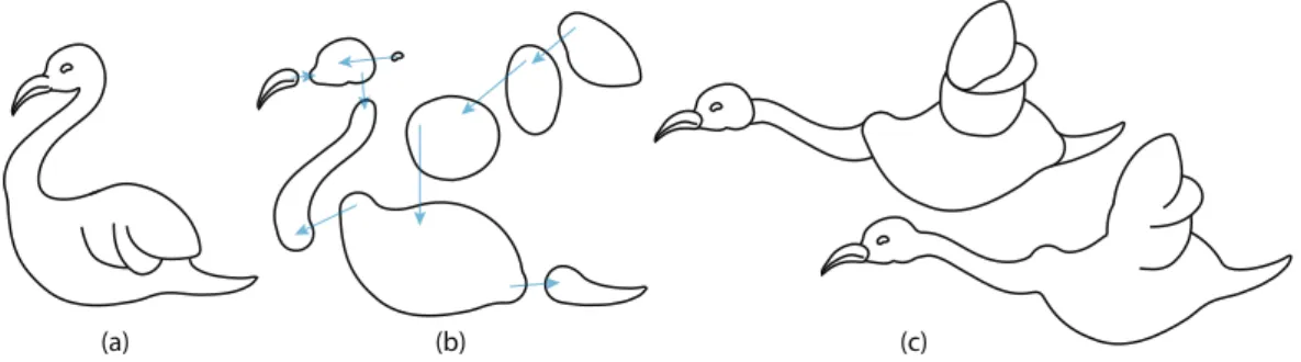 Figure 1: (a) An input clean-line vector drawing of a swan. It can be obtained using vectorization techniques on a raster image.