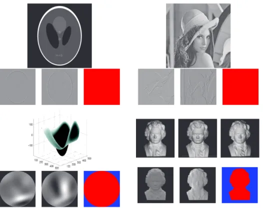Fig. 3.1 . Data used in the experiments: Phantom (1024 × 1024), Lena (512 × 512), Peaks (512×512) and Beethoven (256×256) datasets