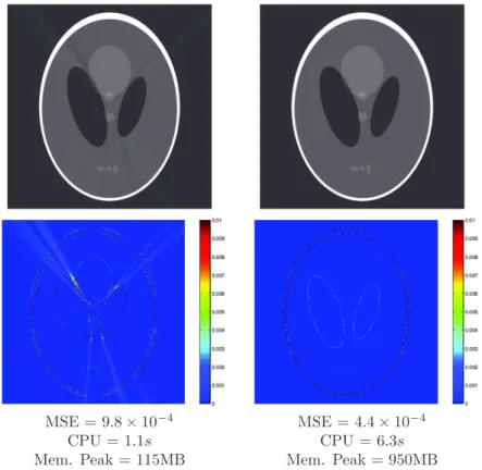 Fig. 3.2 . Results on the 1024 × 1024 ’Phantom’ dataset. Left: FM result; Right: Poisson result