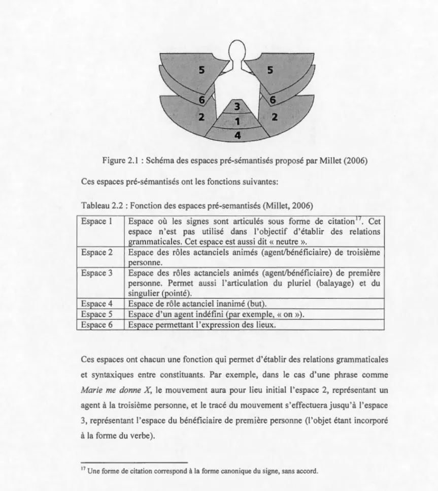 Figure 2. 1 : Schém a des espaces pré-sémanti sés proposé par Millet (2 00 6)  Ces espaces  pré-sém anti sés ont  les foncti ons suivantes : 