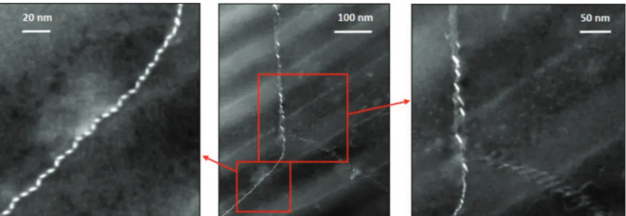 Fig. 4. HAADF STEM images of subgrain boundaries in the AA 2050-T34 alloy (Z-contrast).
