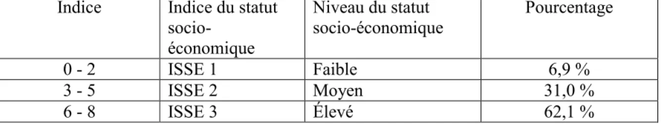 Tableau 4. — Statut socio-économique relatif  