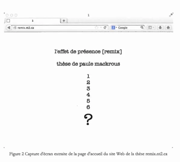 Figure 2 Capture d'écran extraite  de la  page d 'accueil  du site We b de la  thèse  remix