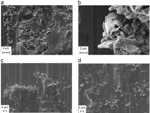 Fig. 18. Topographic images by optical proﬁlometer: (a,b) imposed displacement test (δ i 740 mm); (c,d) imposed actuator force test (F ai 715 N), with F N 1 N, f 10 Hz, N c 400 cycles