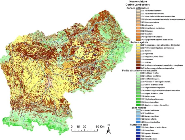 Figure II.3: occupation des sols du bassin versant de la Garonne (source : Corine Land Cover 2006) 